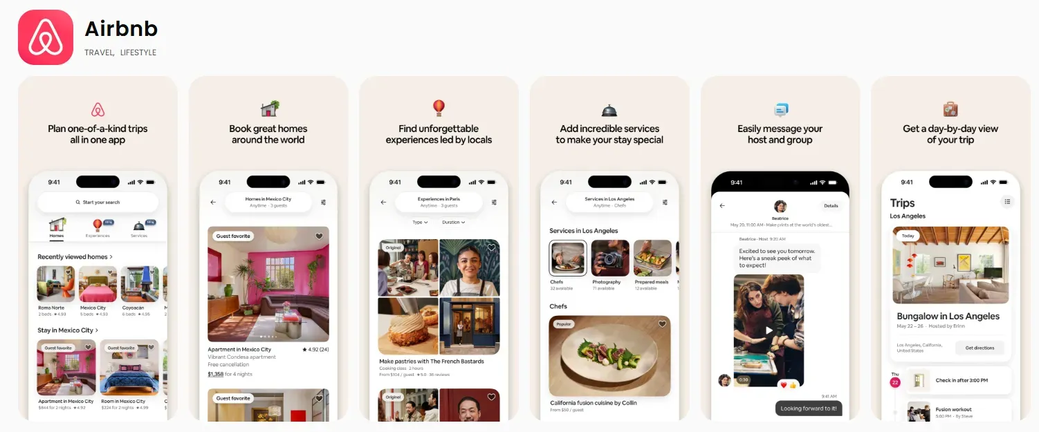 Airbnb App Store screenshots