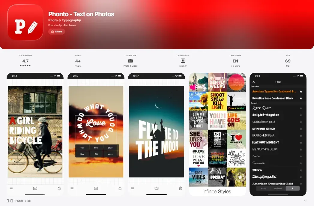 Phonto app screenshots