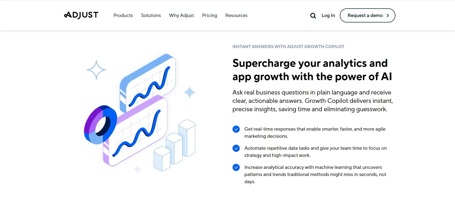 Adjust analytics homepage with 3D graphics