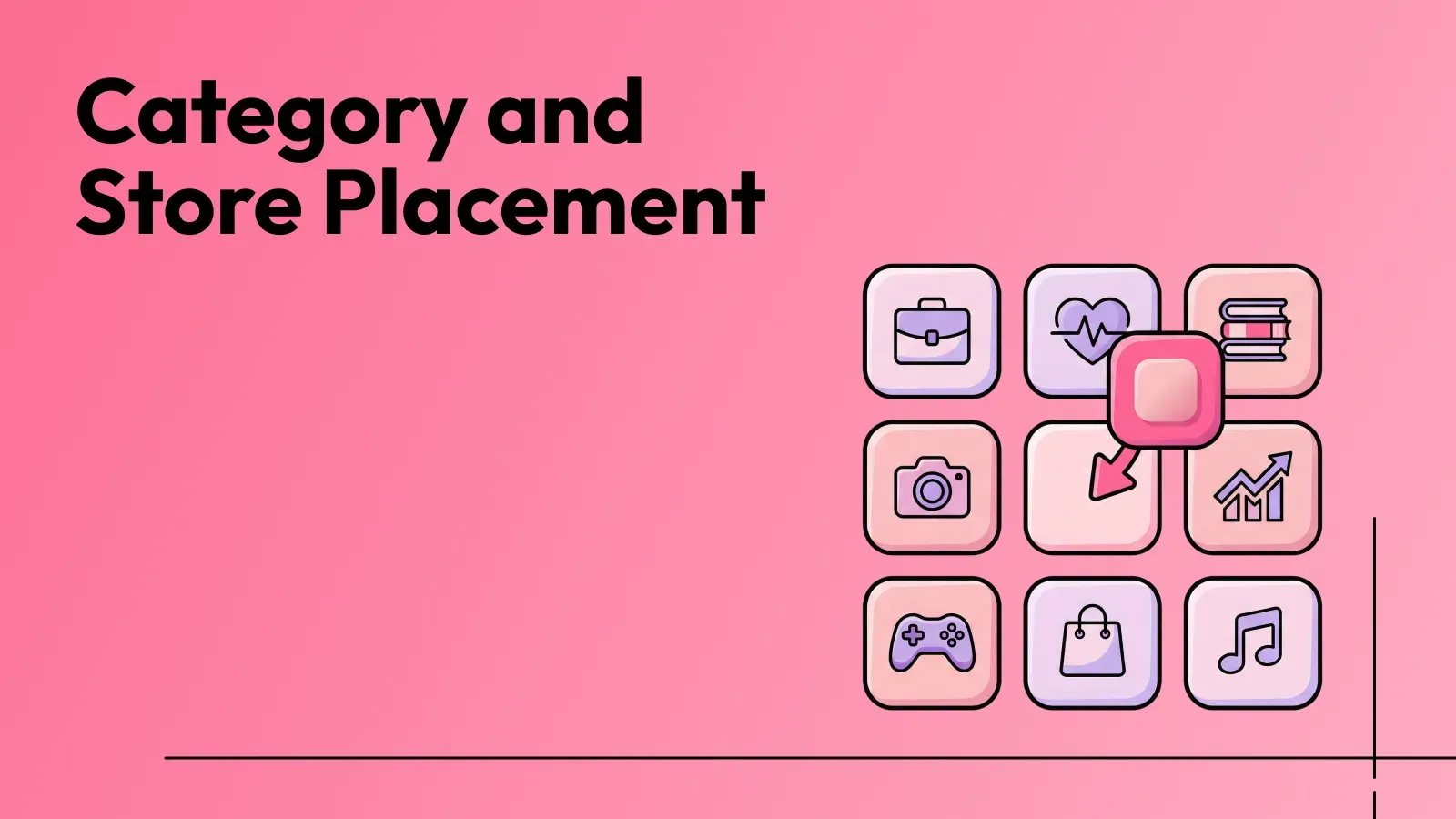  Category and store placement graphic showing app icons across different app store categories.