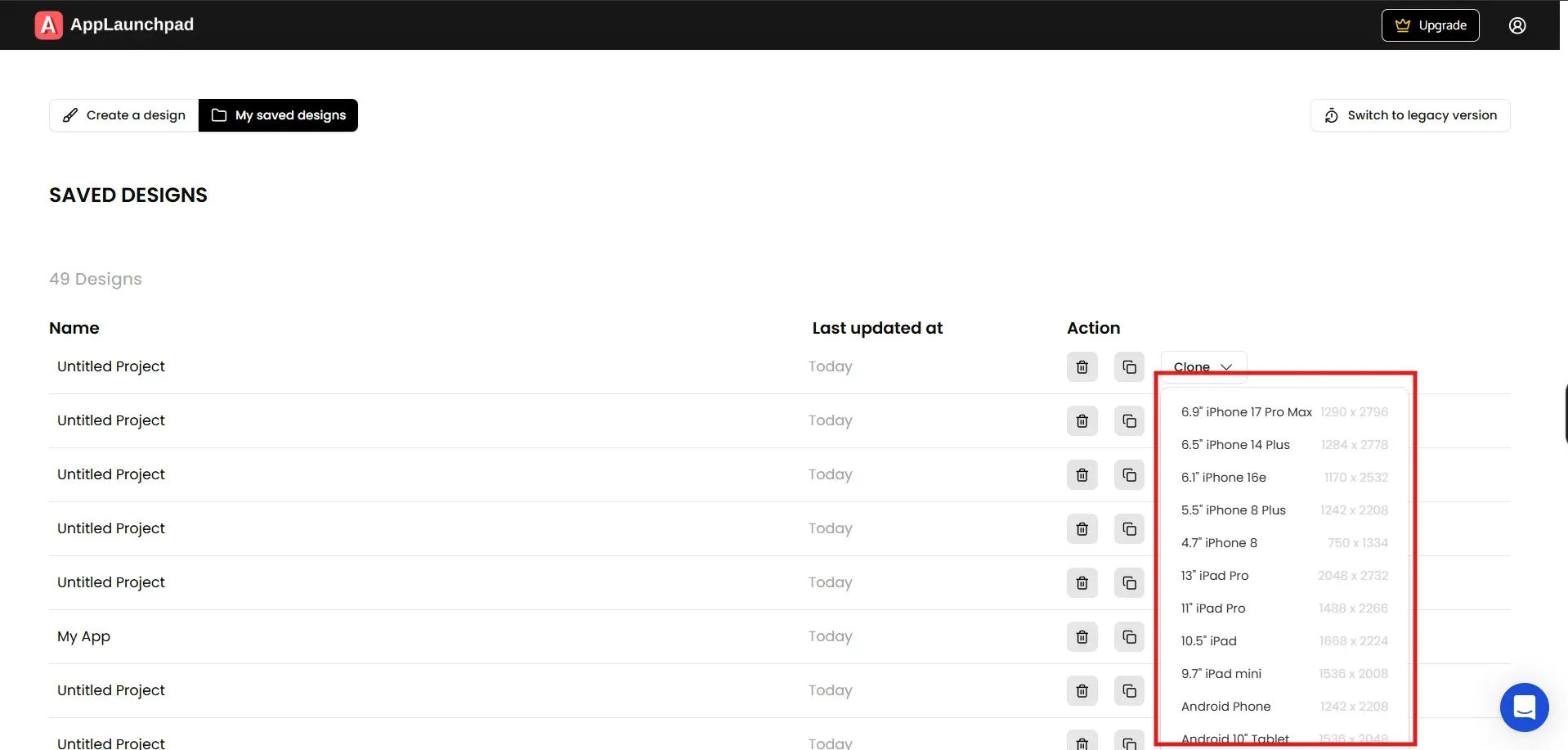 AppLaunchpad app screenshot project cloning