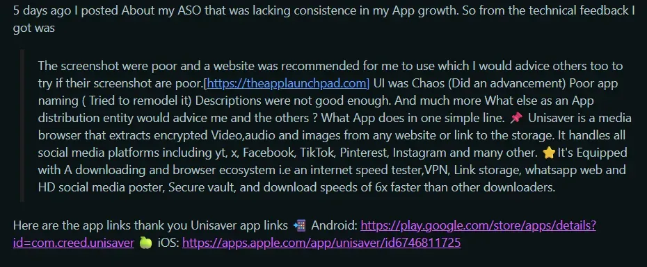 AppLaunchpad appreciation post on reddit