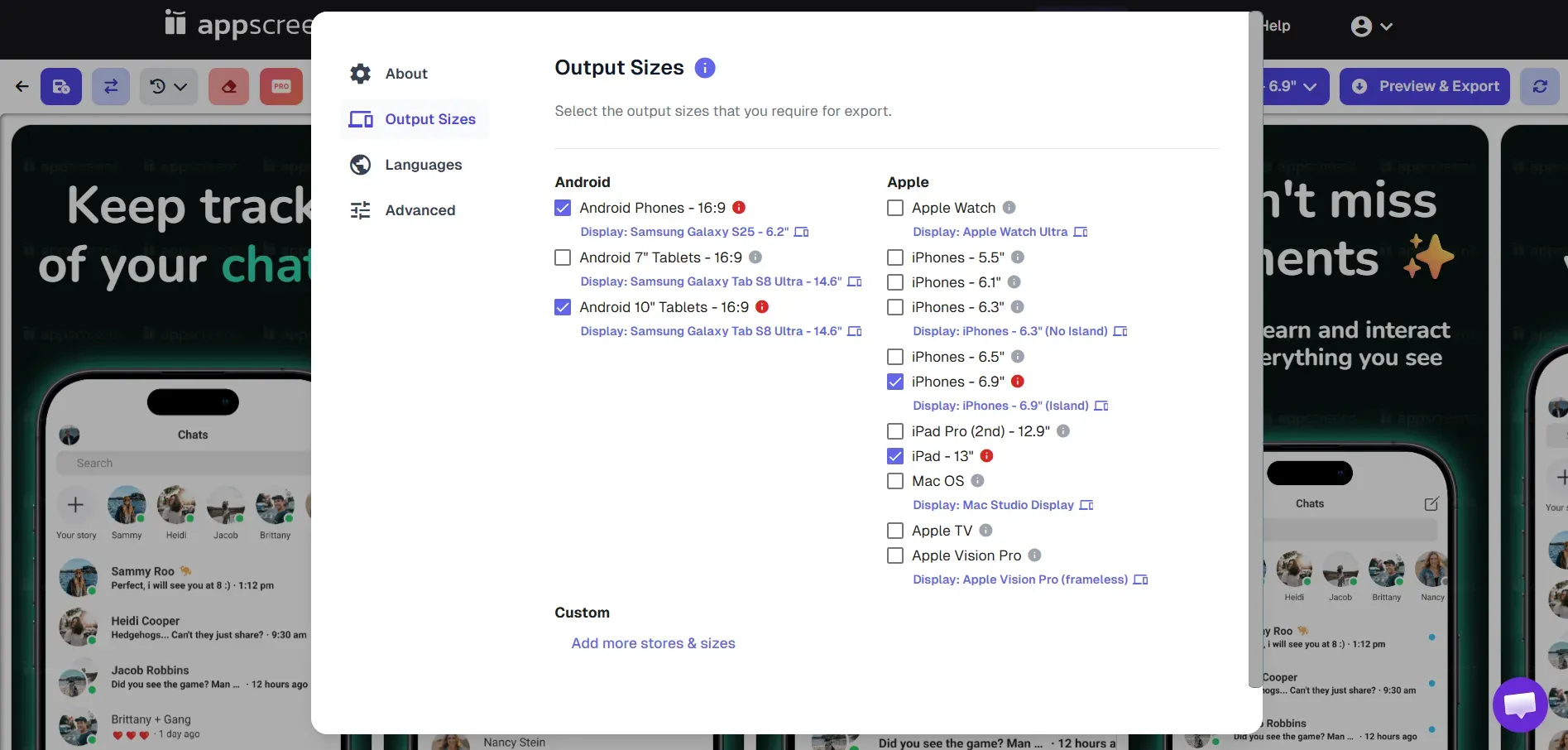 AppScreens app screenshot pre-set setting