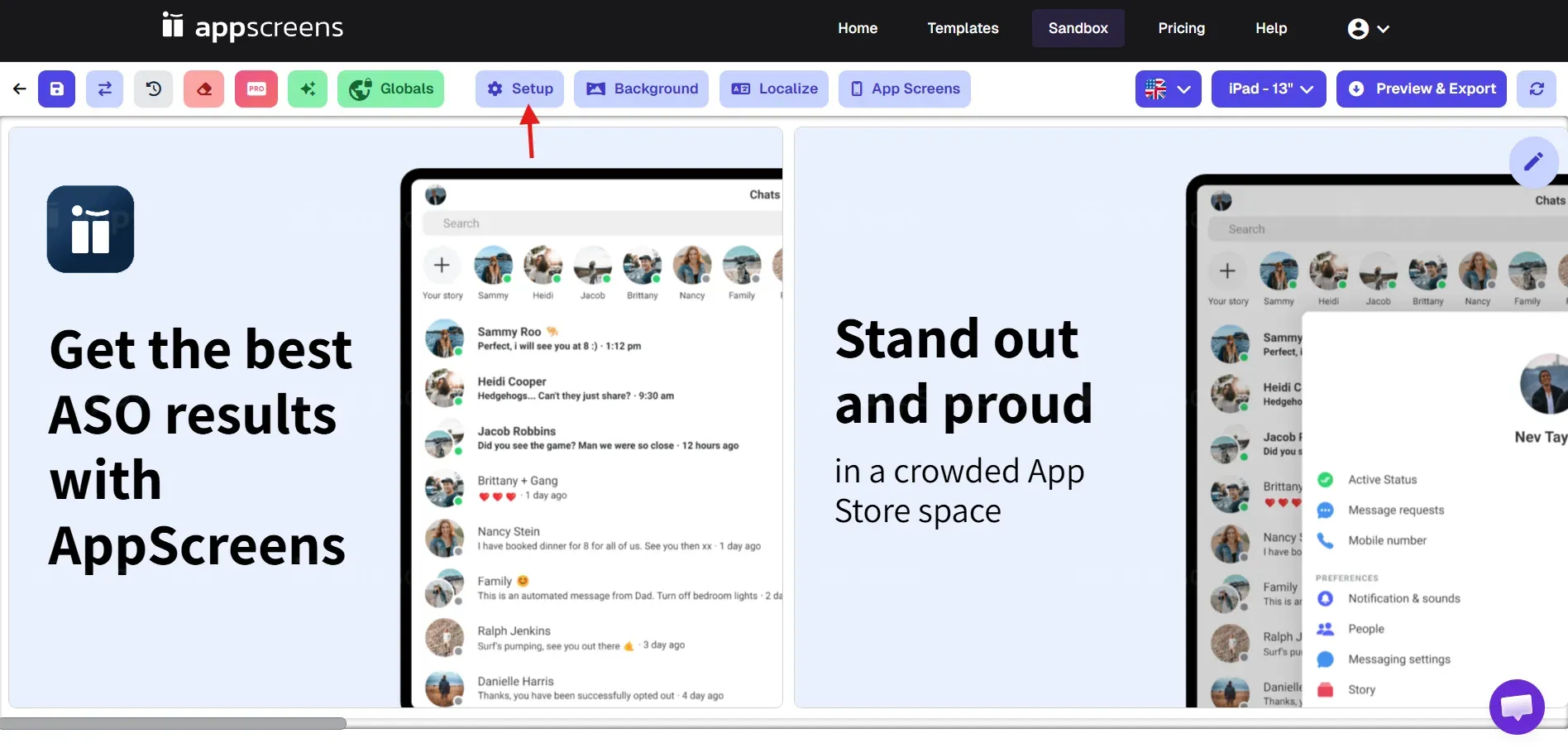 AppScreens screenshot template set up