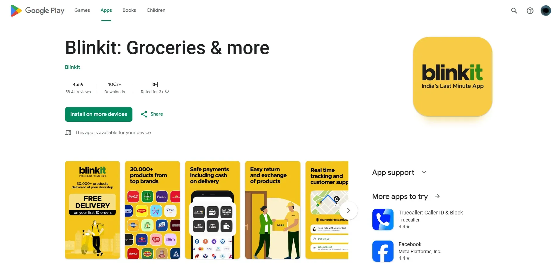 Blinkit Google Play Store screenshots