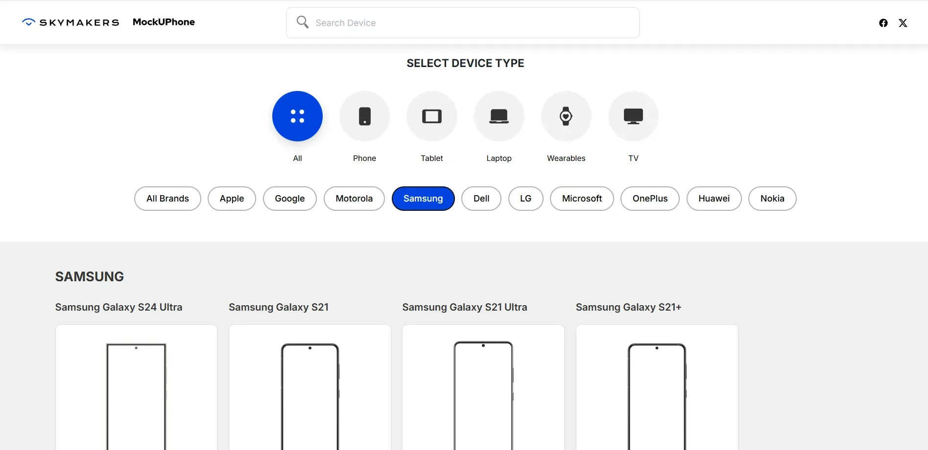 Brand specific devices on MockUPhone