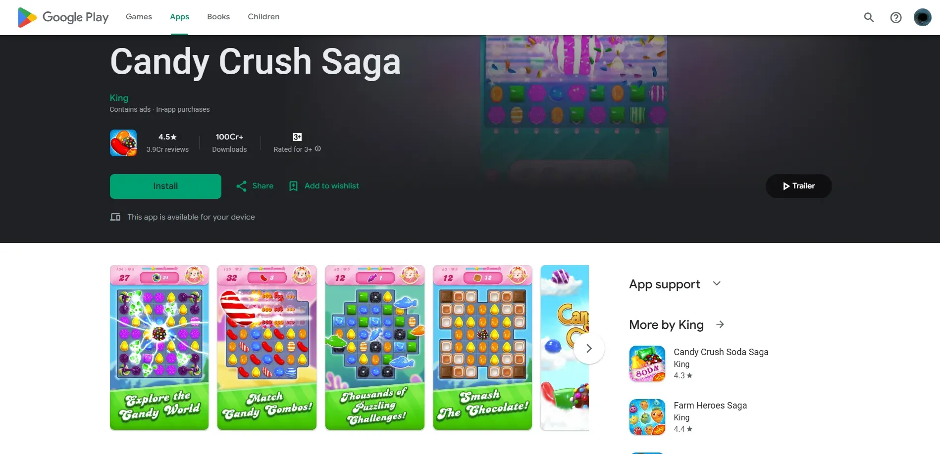 Candy Crush Saga Google Play Store screenshots