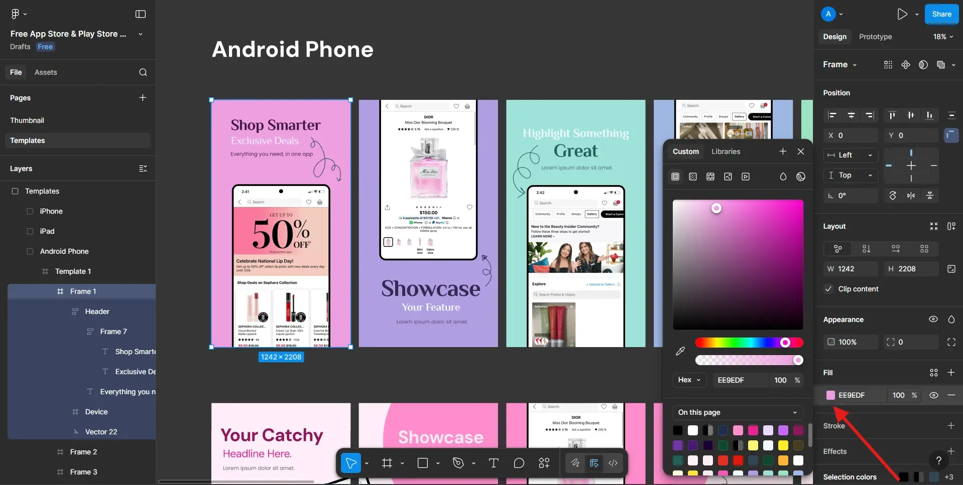 Change the background color of play store screenshot template in figma