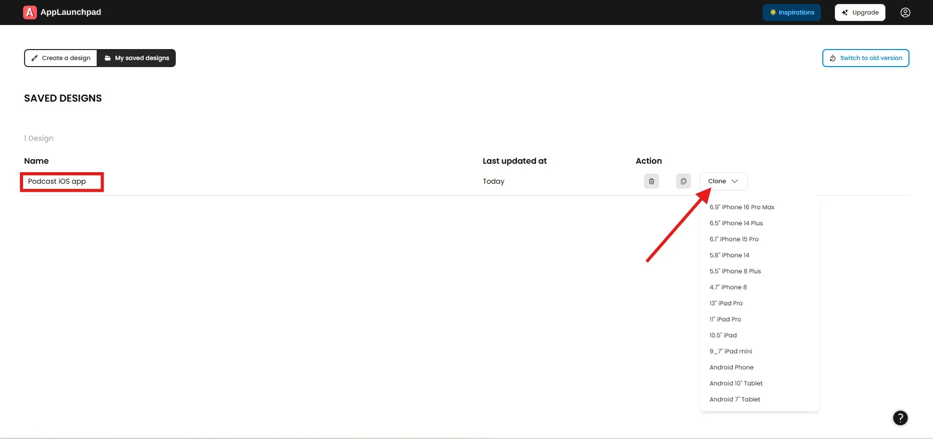 Click on clone to clone app store screenshots