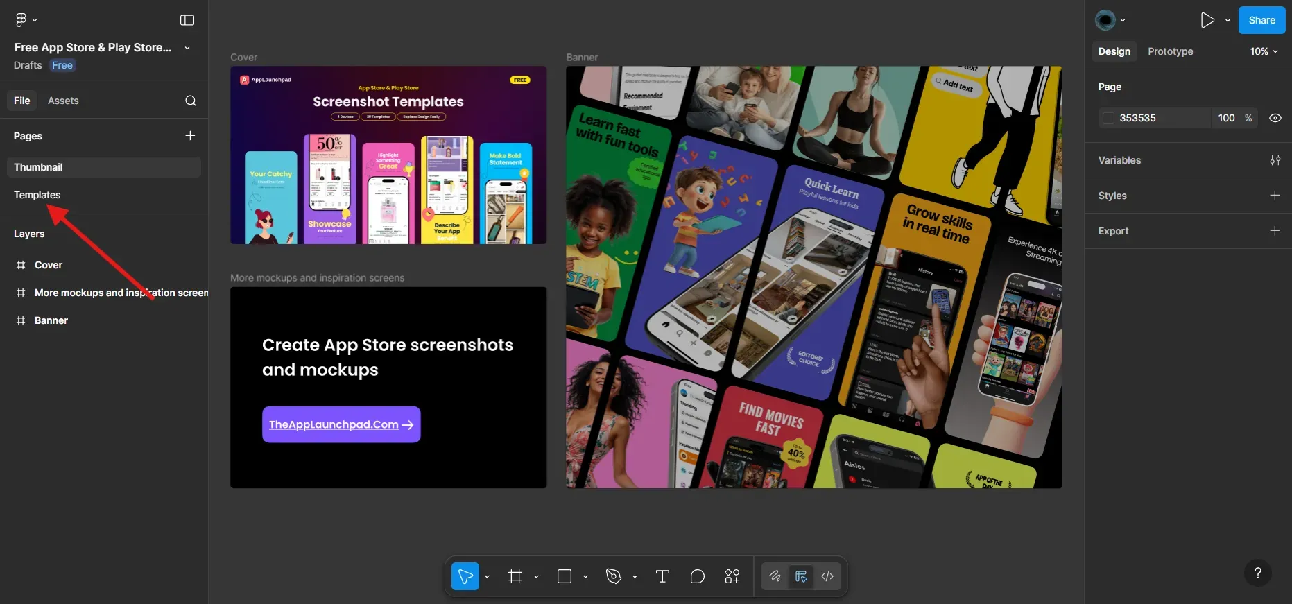 Click on templates page in figma