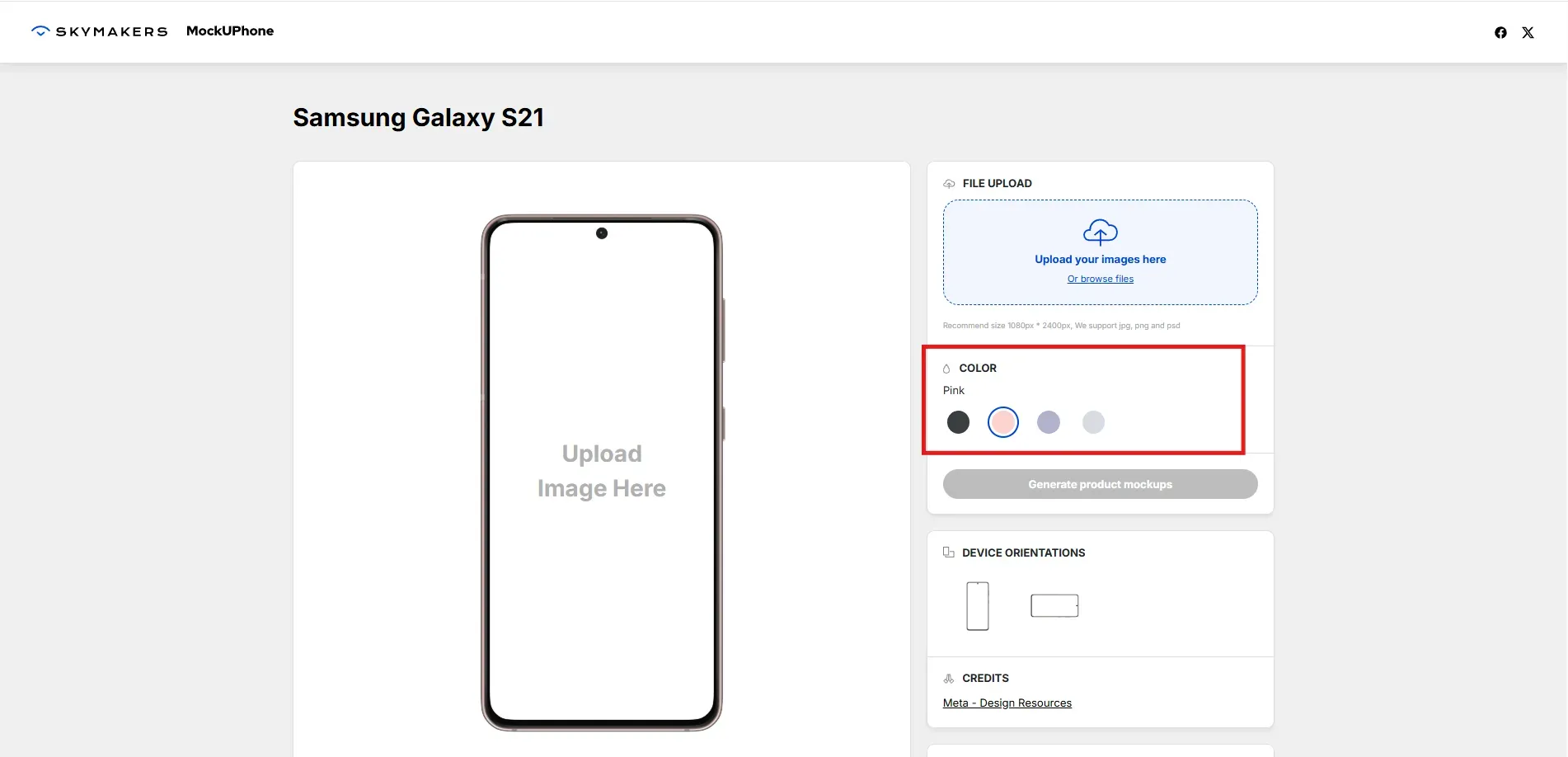 Multiple color variants for device mockups on MockUPhone