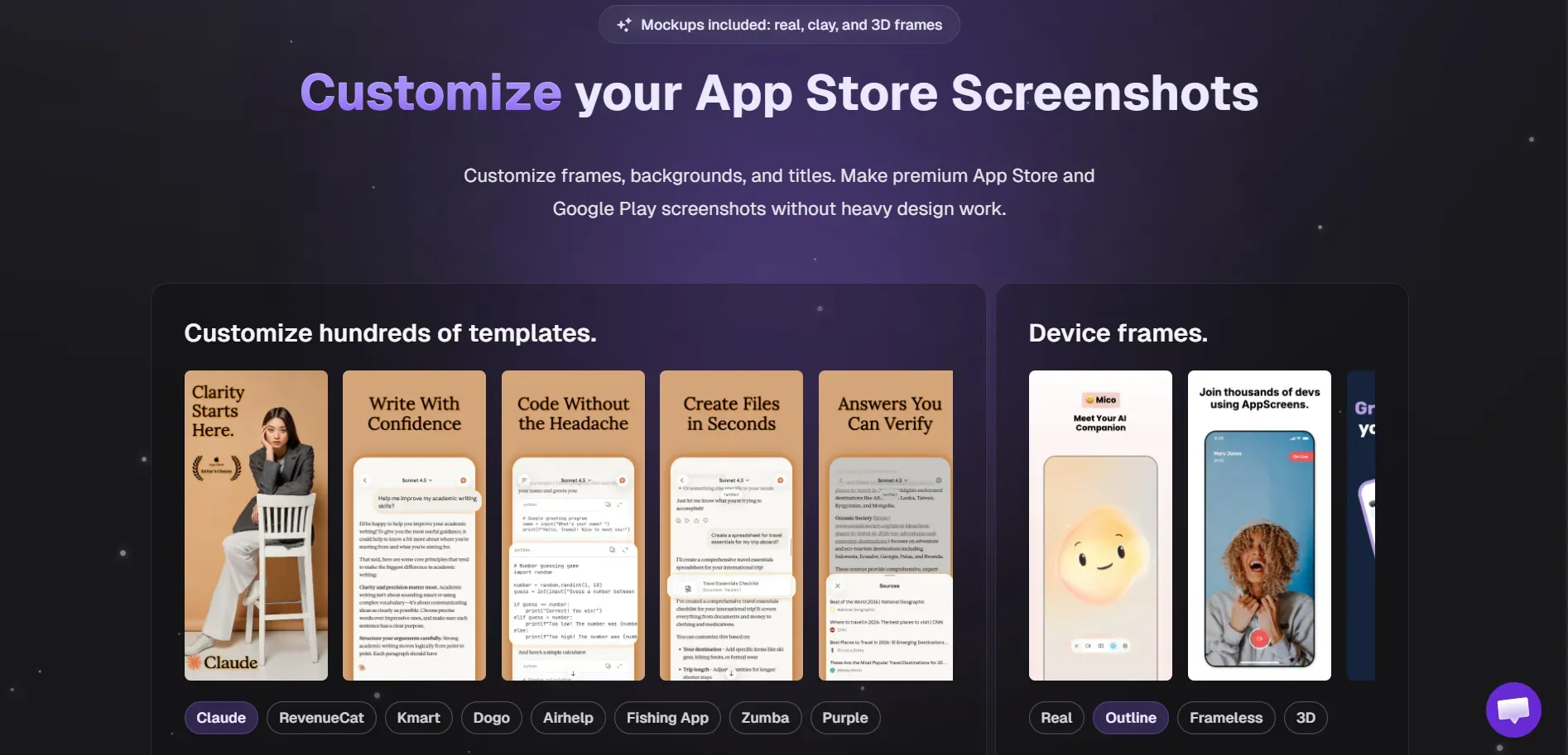 AppScreens customize the template