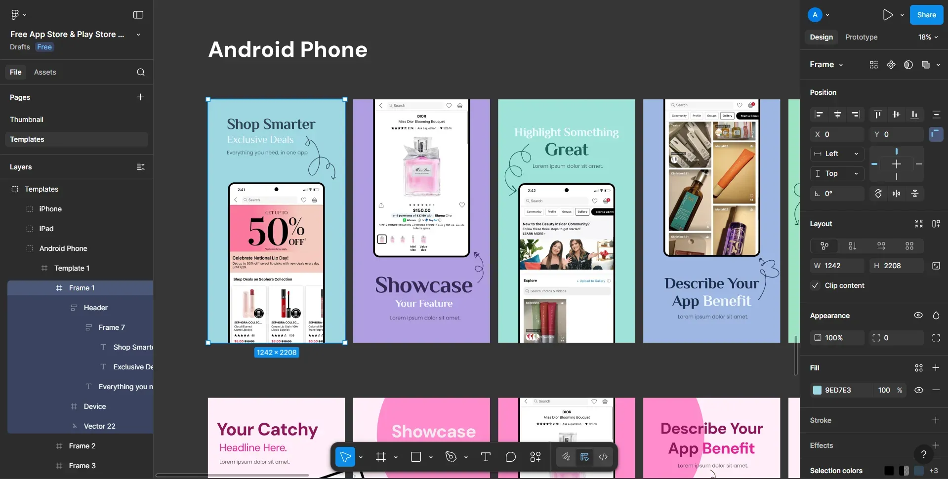 Edit text captions of play store screenshots in Figma
