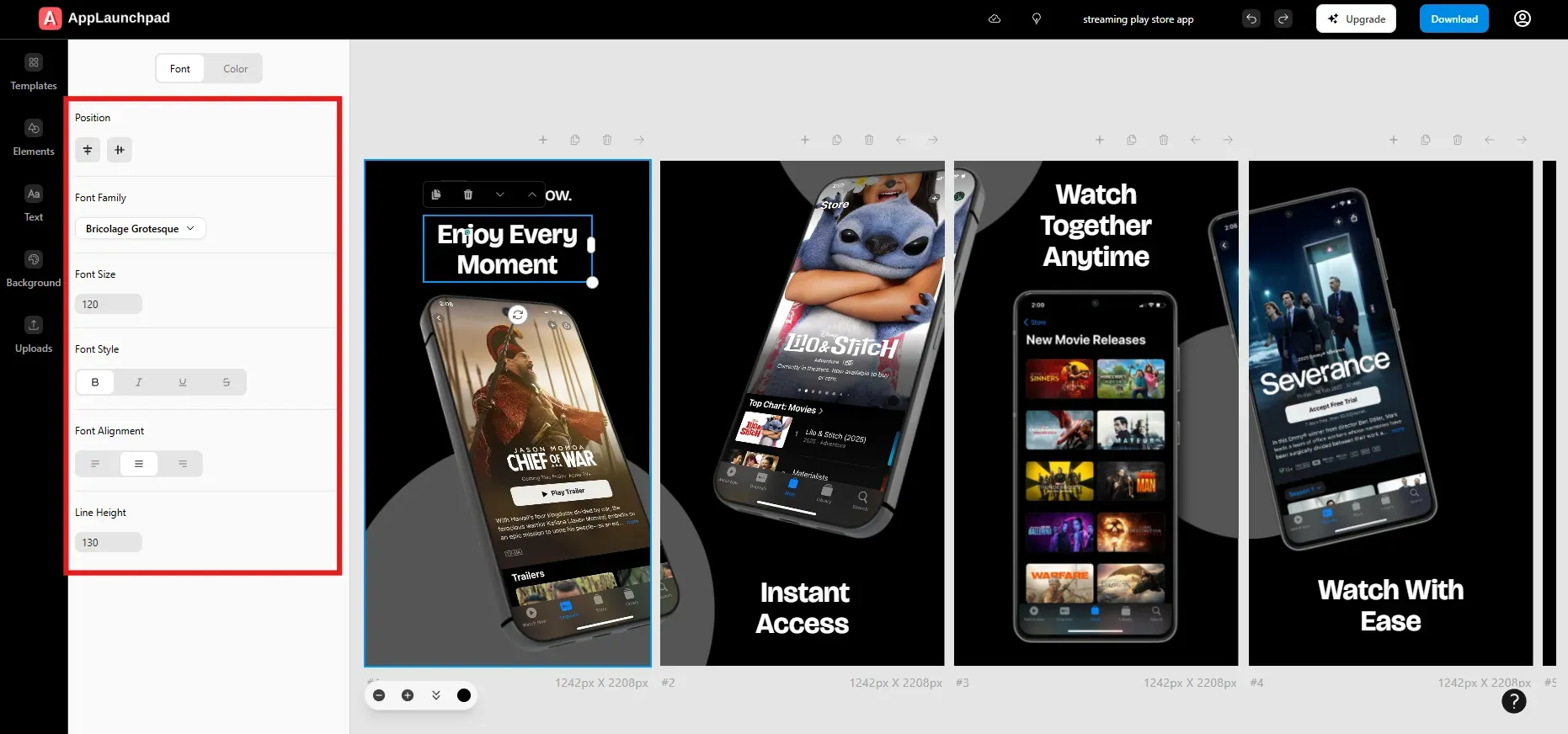 Edit text captions of play store screenshots