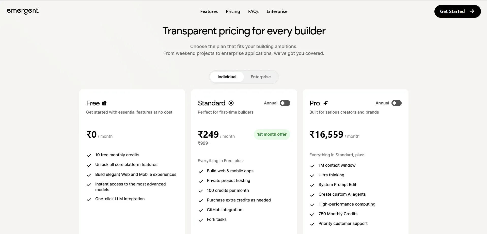 Emergent Pricing plans