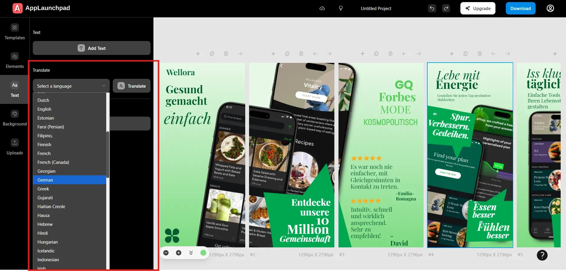 Localized app store screenshots on AppLaunchpad