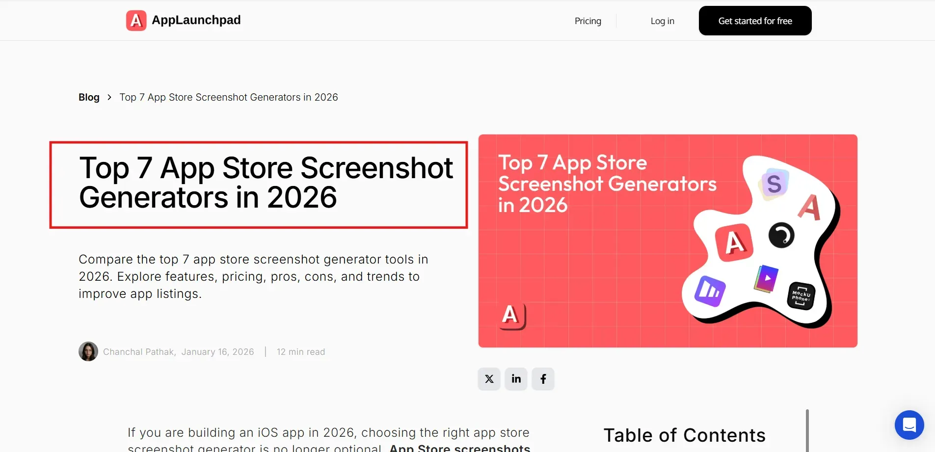 Top 7 App Store Screenshot Generators in 2026 blog on AppLaunchpad