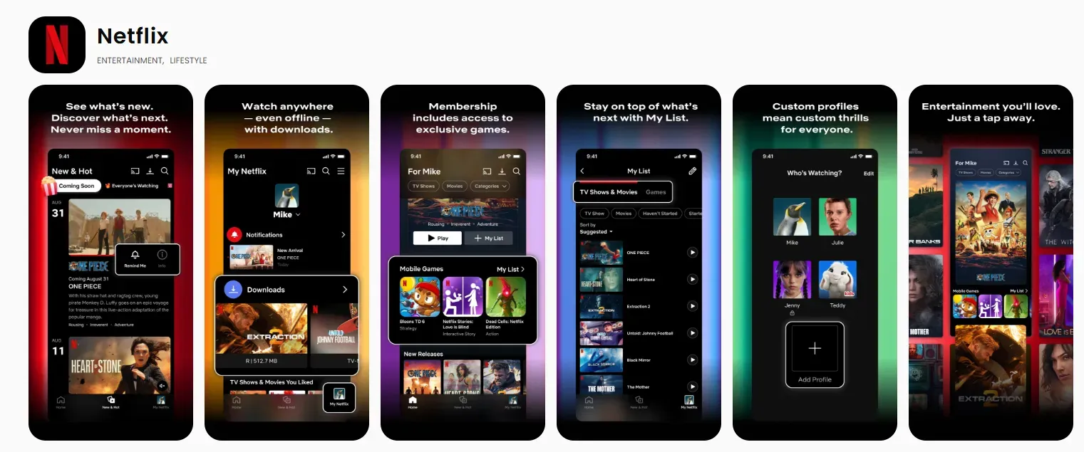 Netflix App Store screenshots