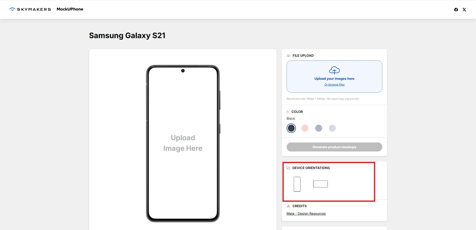 Portrait and Landscape orientation on MockUPhone