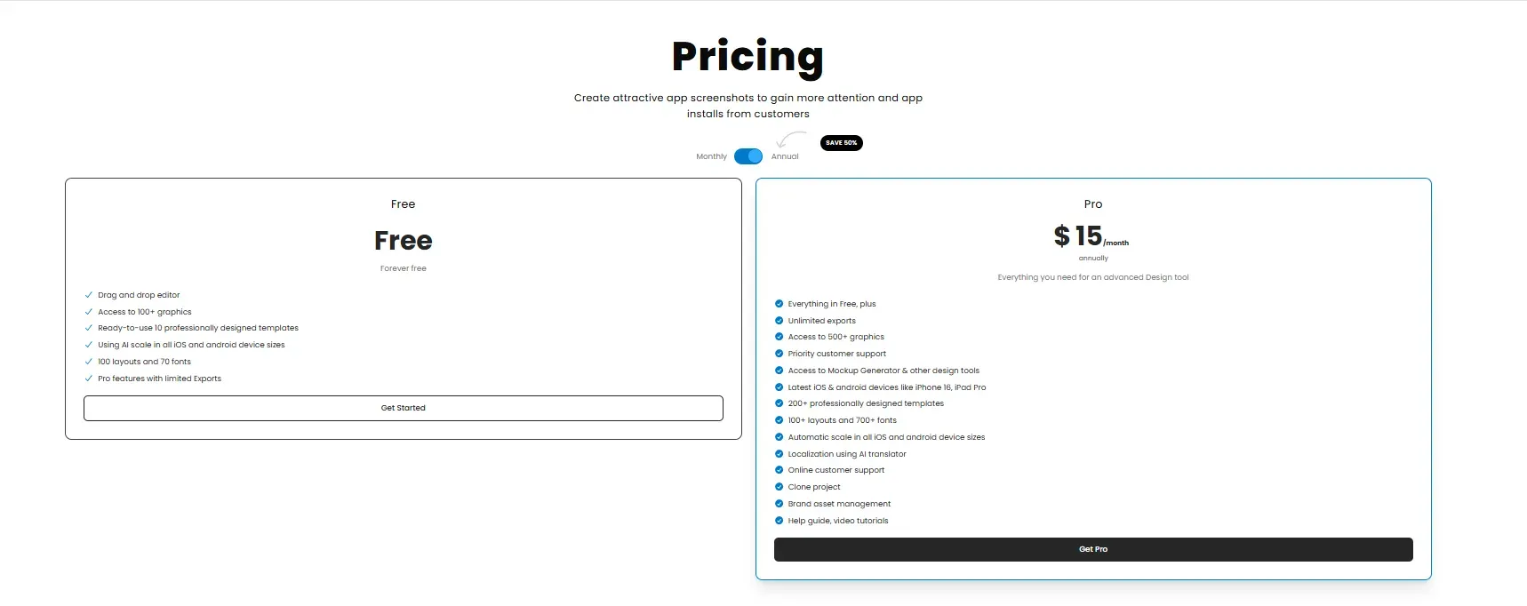 Pricing page AppLaunchpad