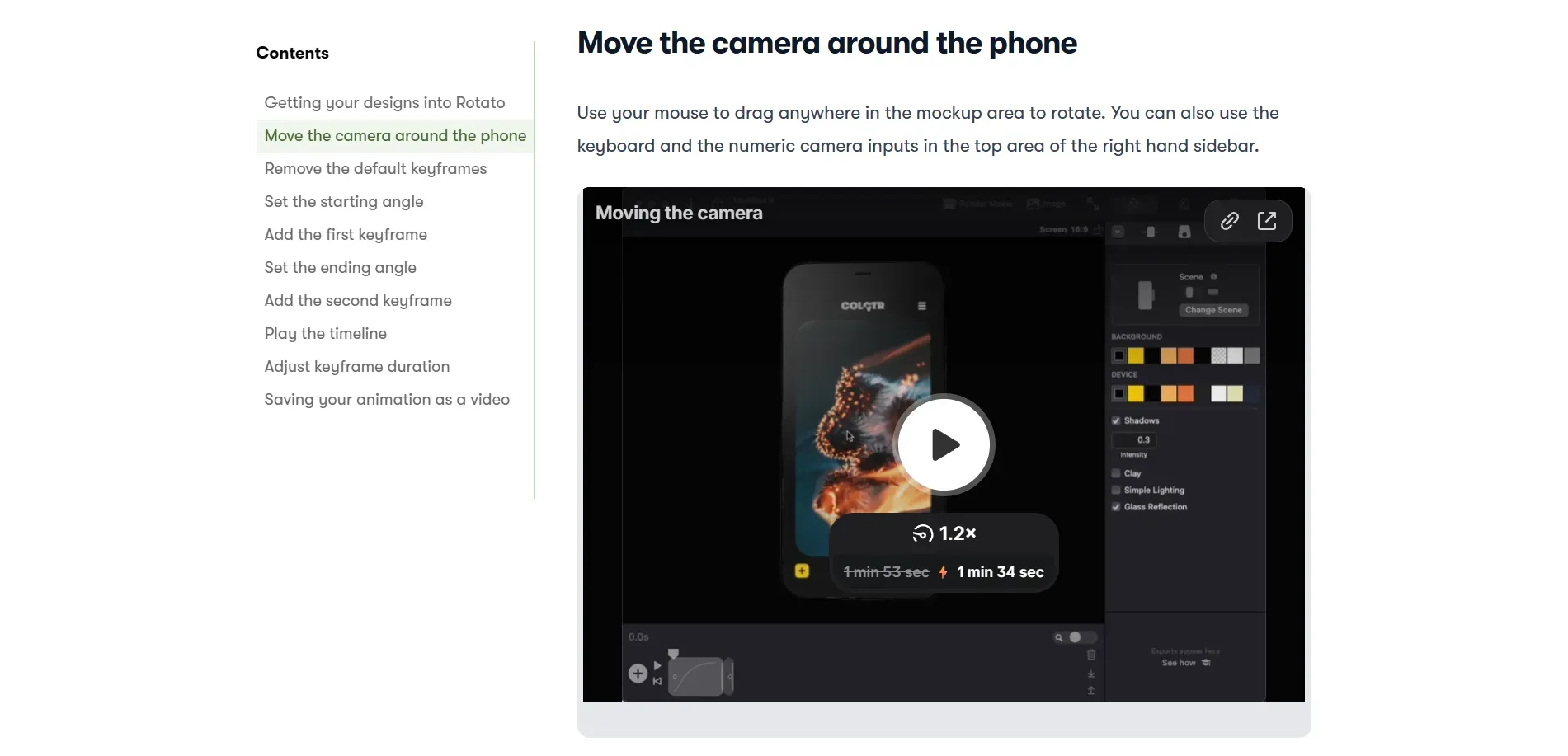 Rotato App preview video documentation page