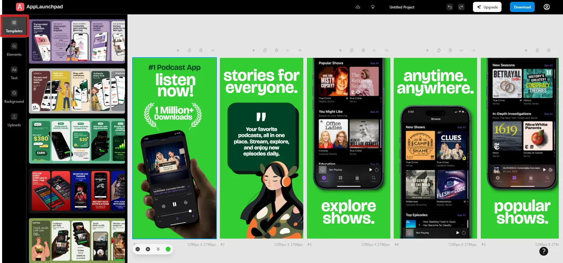 Select app store screenshot templates from elements tab