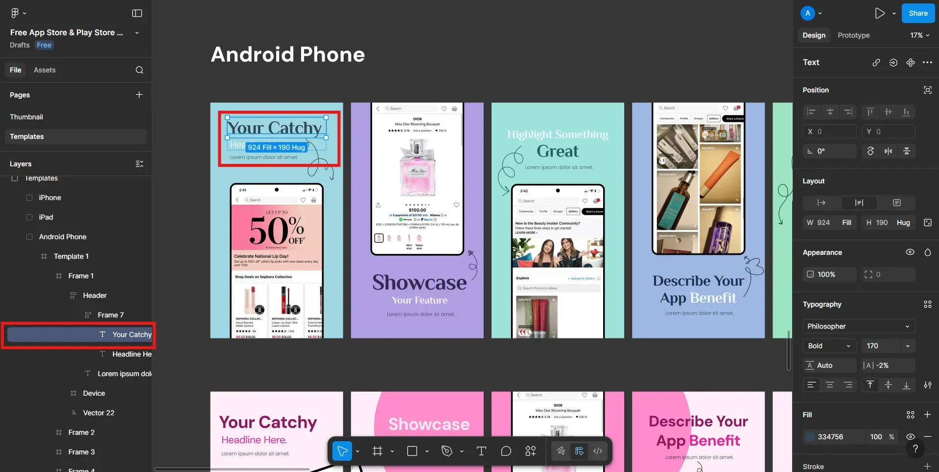 Select the text you want to edit in play store screenshot