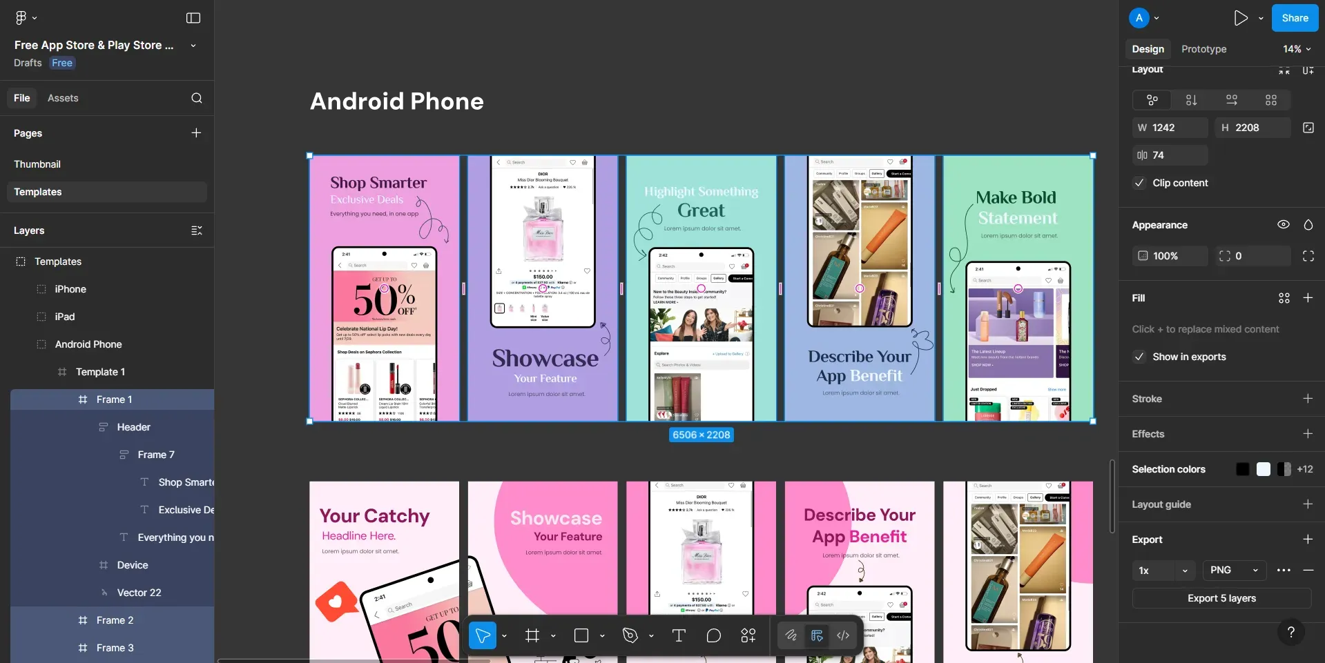 Select the whole play store screenshot template to export
