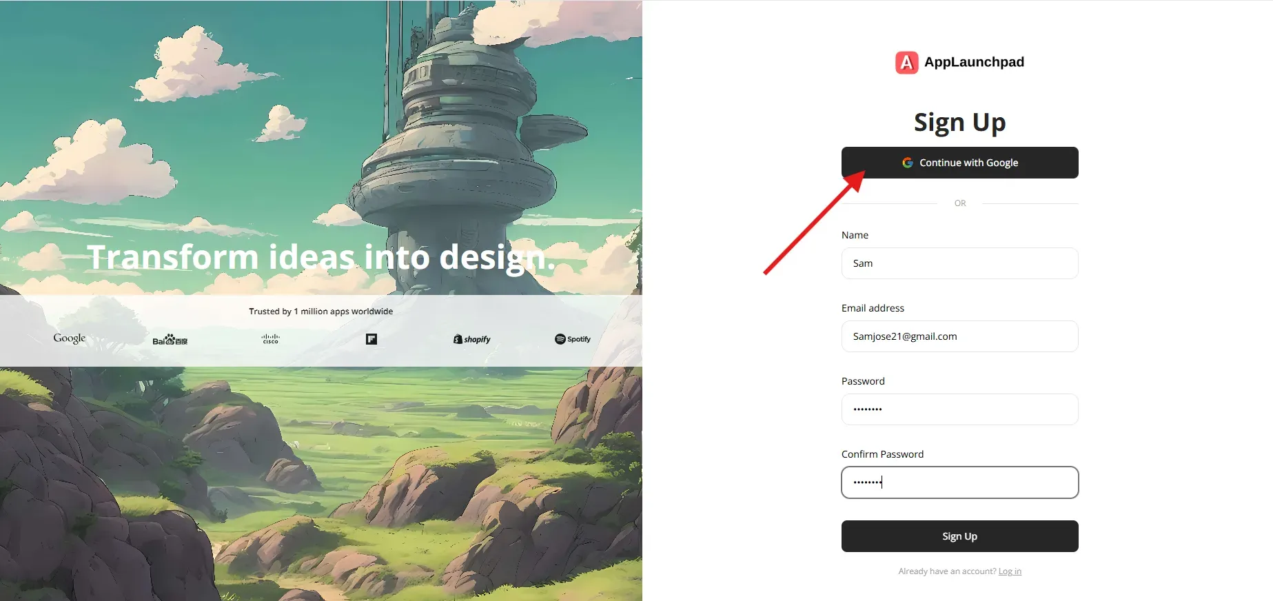 Sign up on applaunchpad
