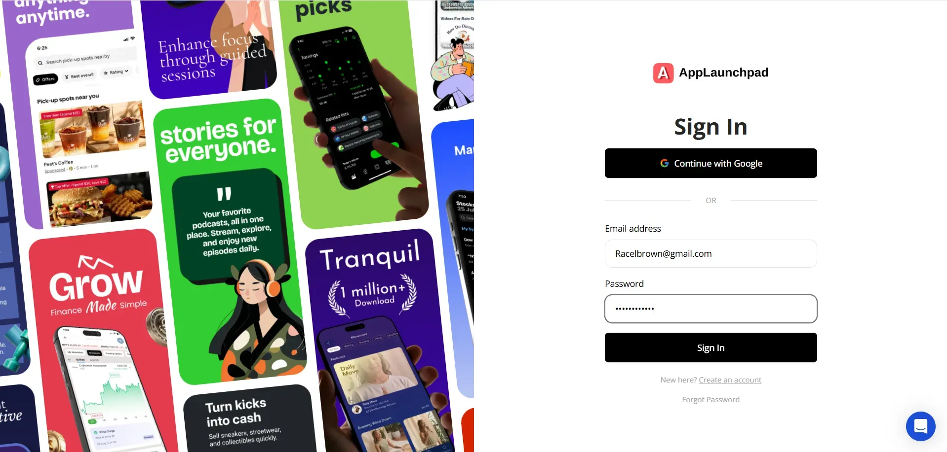 Sign up on AppLaunchpad