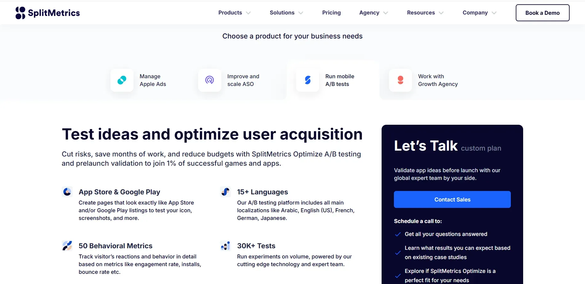 Splitmetrics Optimize Pricing page
