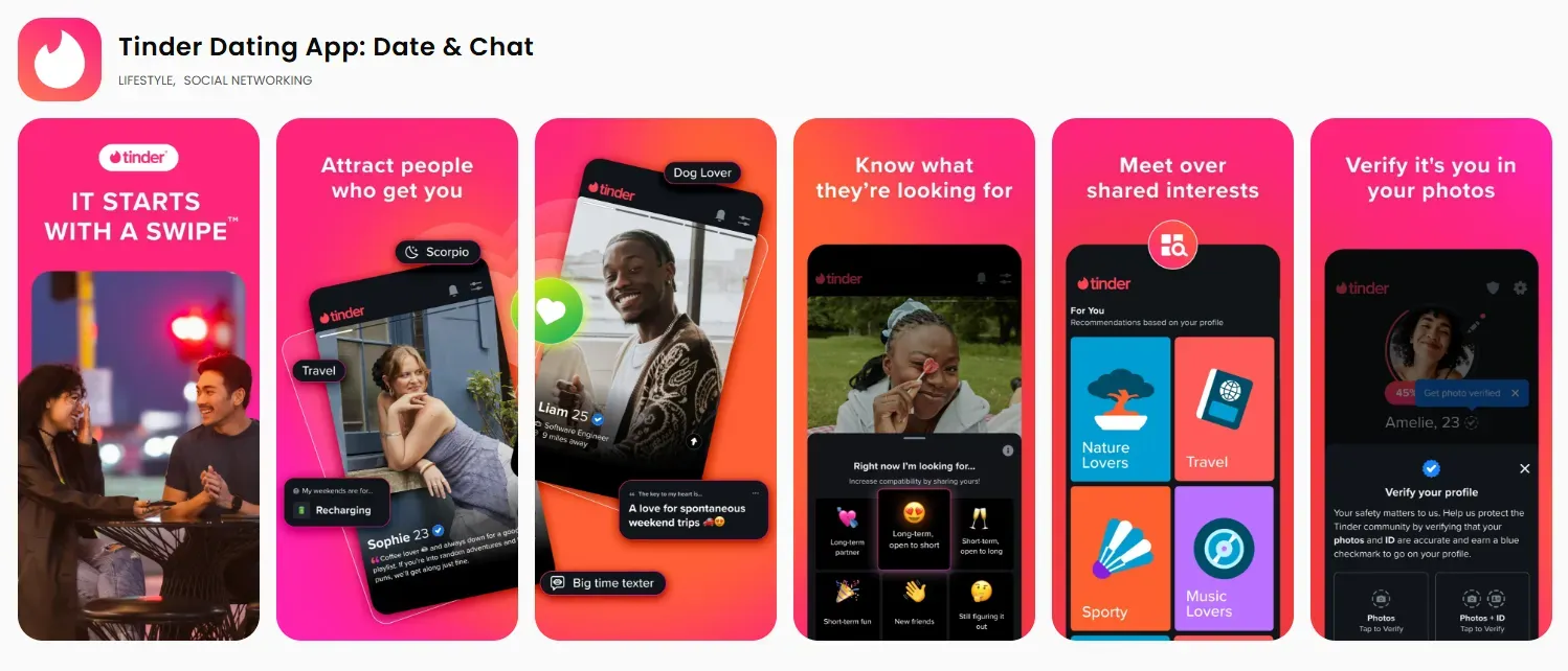 Tinder App Store screenshots