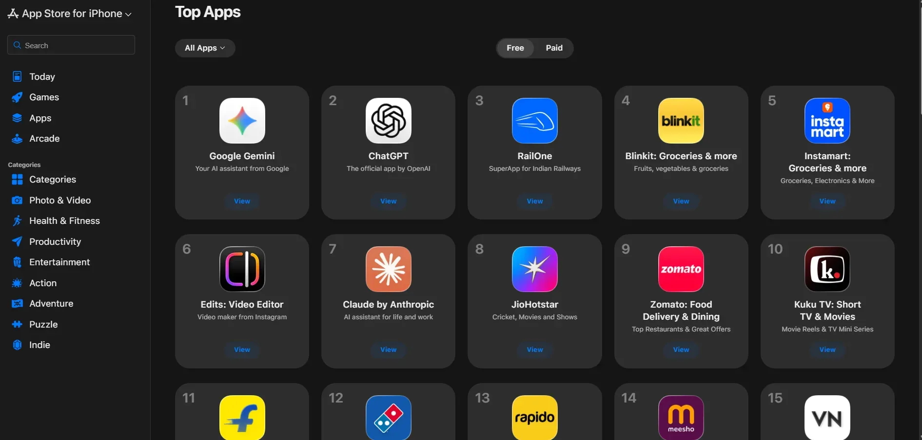 An overview of Apple App Stores displaying various apps.