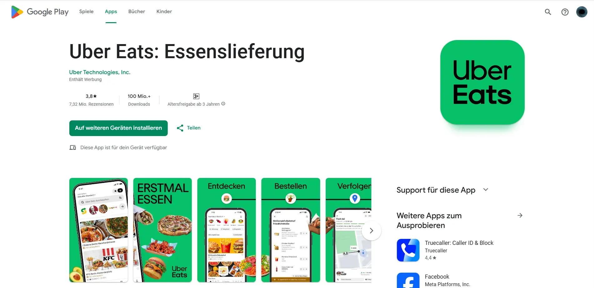 Uber Eats Google Play Store localized app screenshots in the German language.