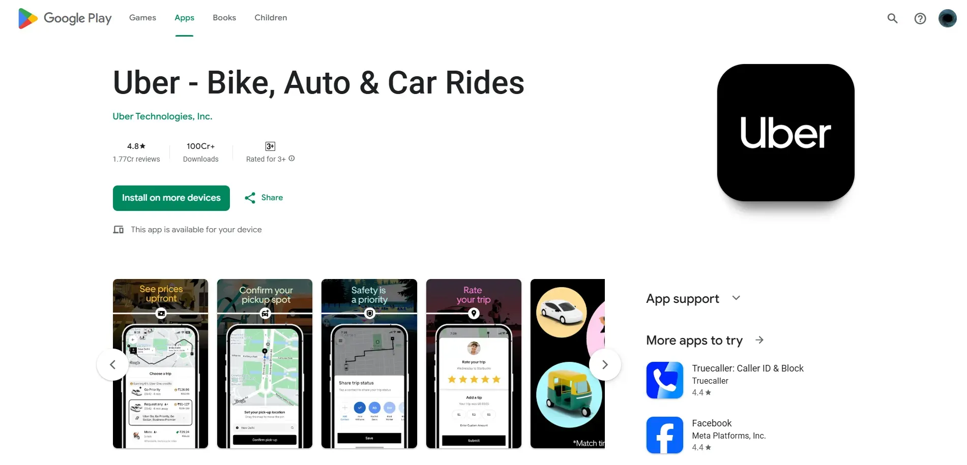 Uber Google Play Store screenshots