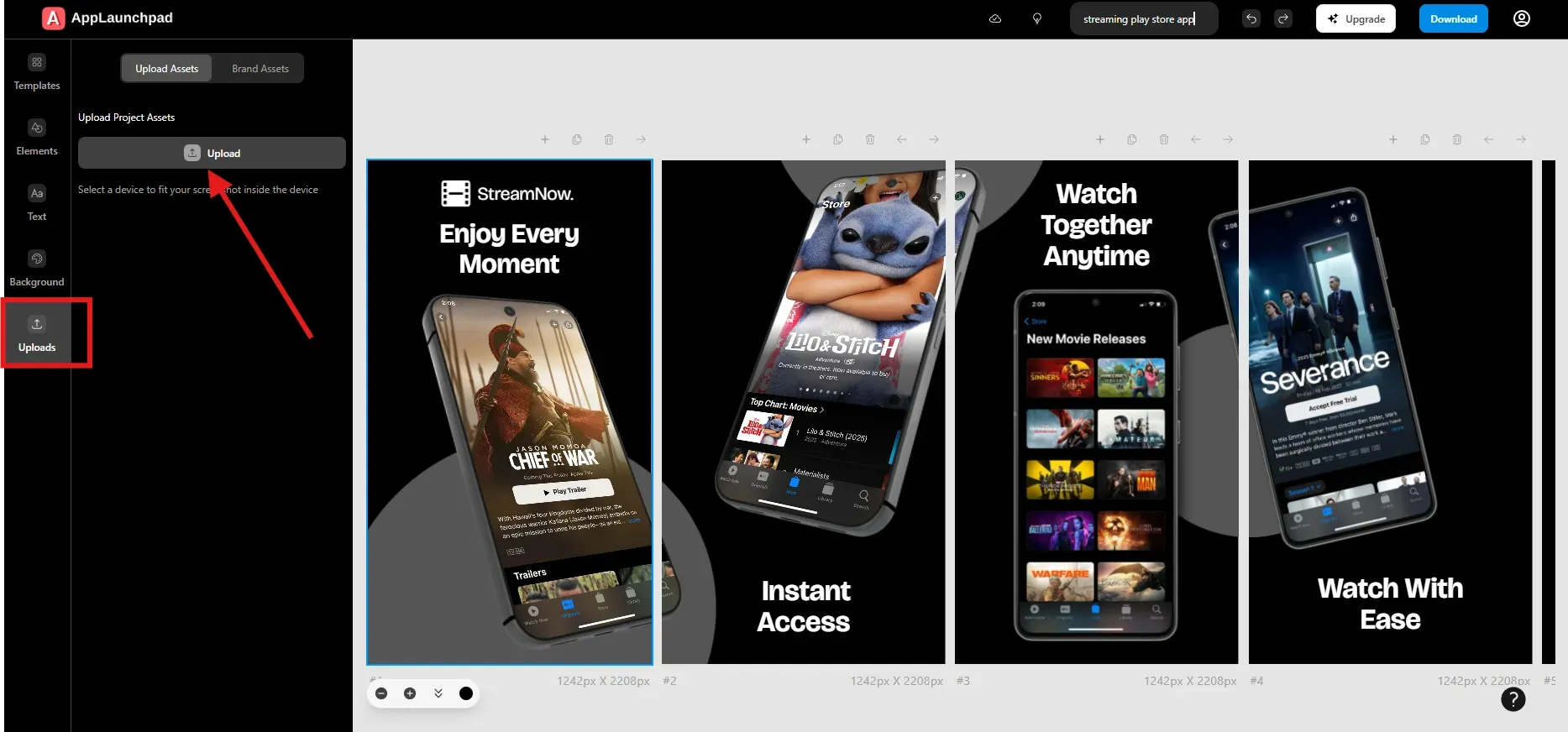 Upload app screens in each play store screenshot