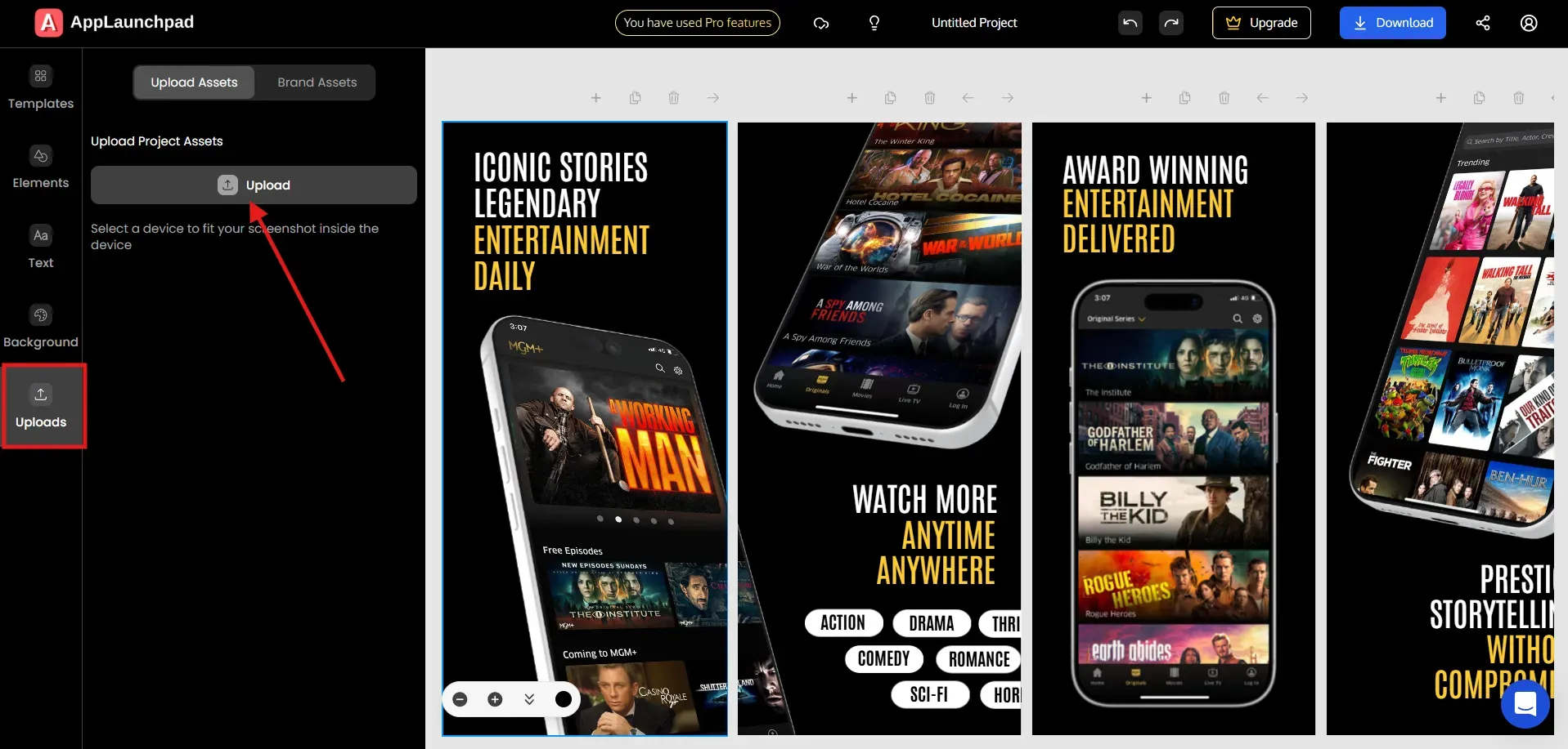 Upload app UI screens