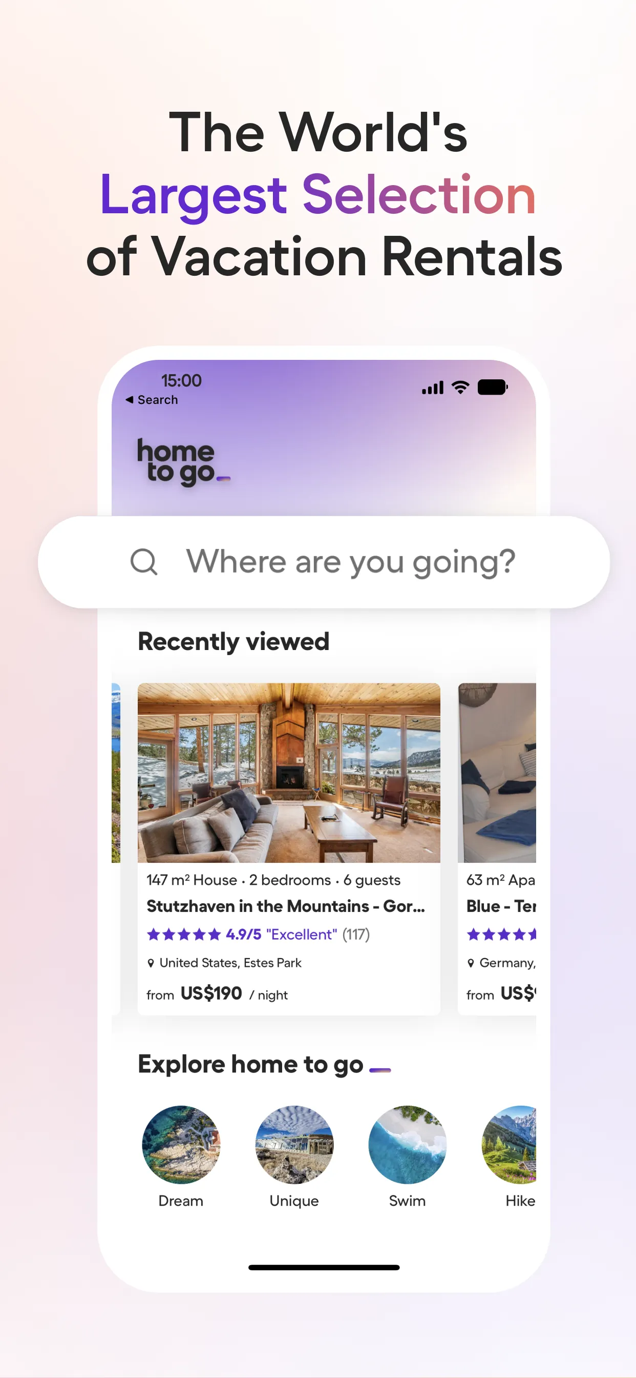 Vacation Rentals - HomeToGo iphone screenshot 1