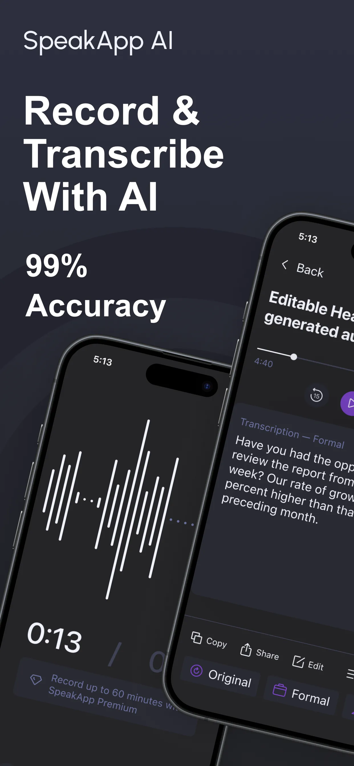 SpeakApp AI: Voice Notes iphone screenshot 1