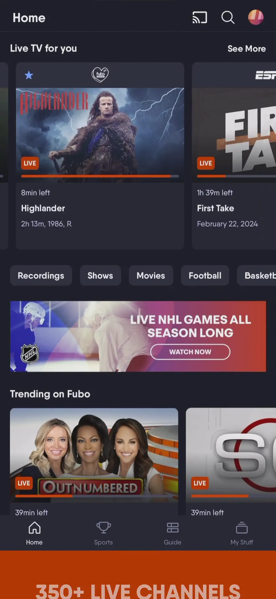 Fubo: Watch Live TV & Sports iphone screenshot 1