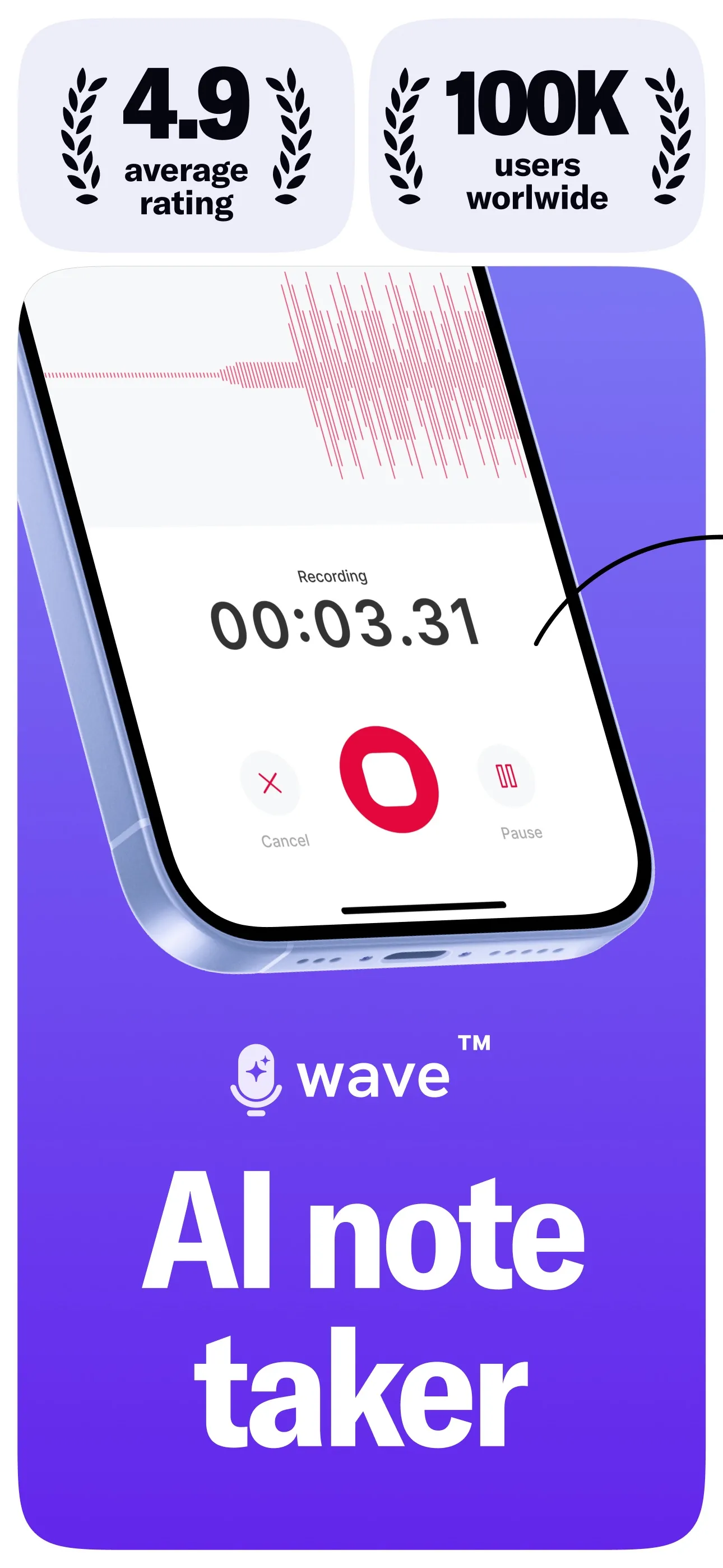 Wave AI Note Taker iphone screenshot 1