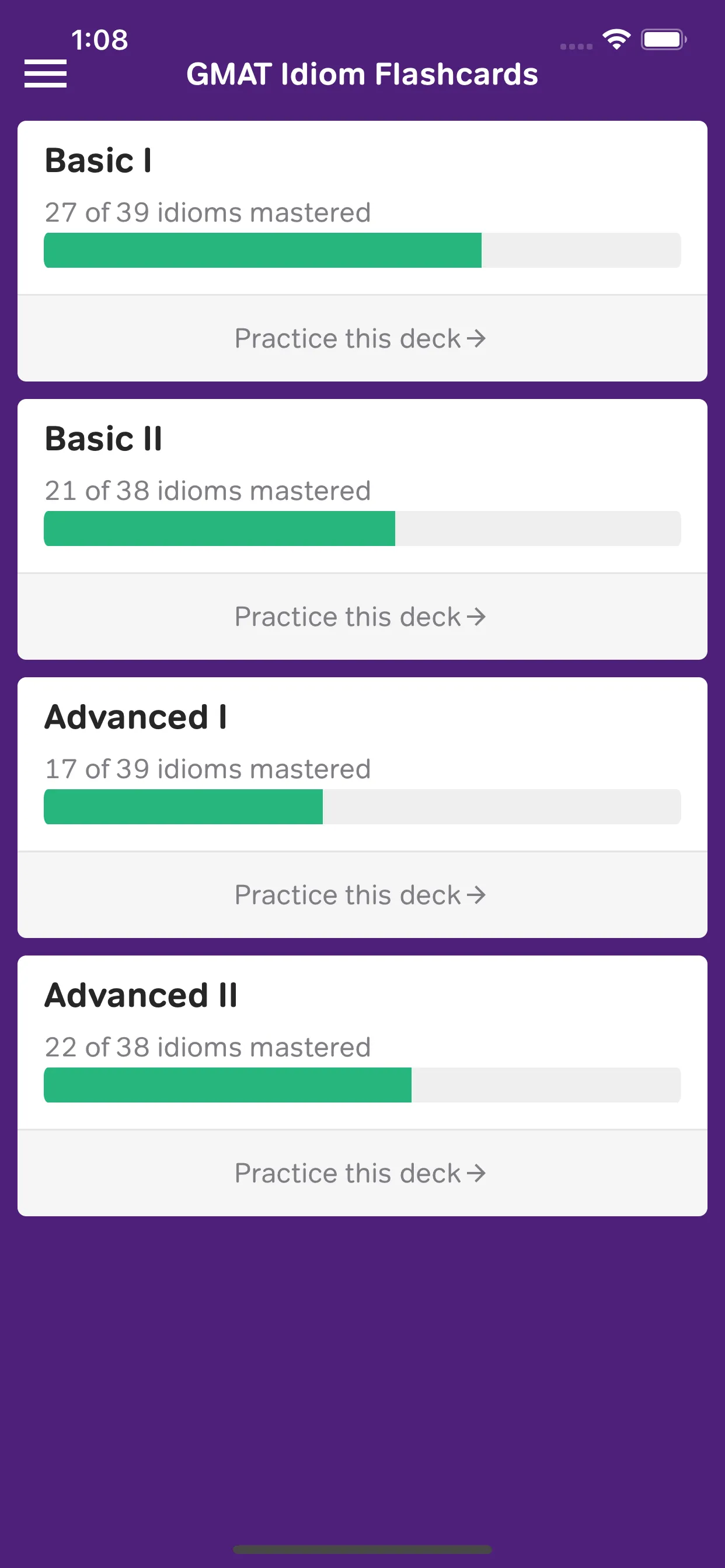 GMAT Idiom Flashcards iphone screenshot 1