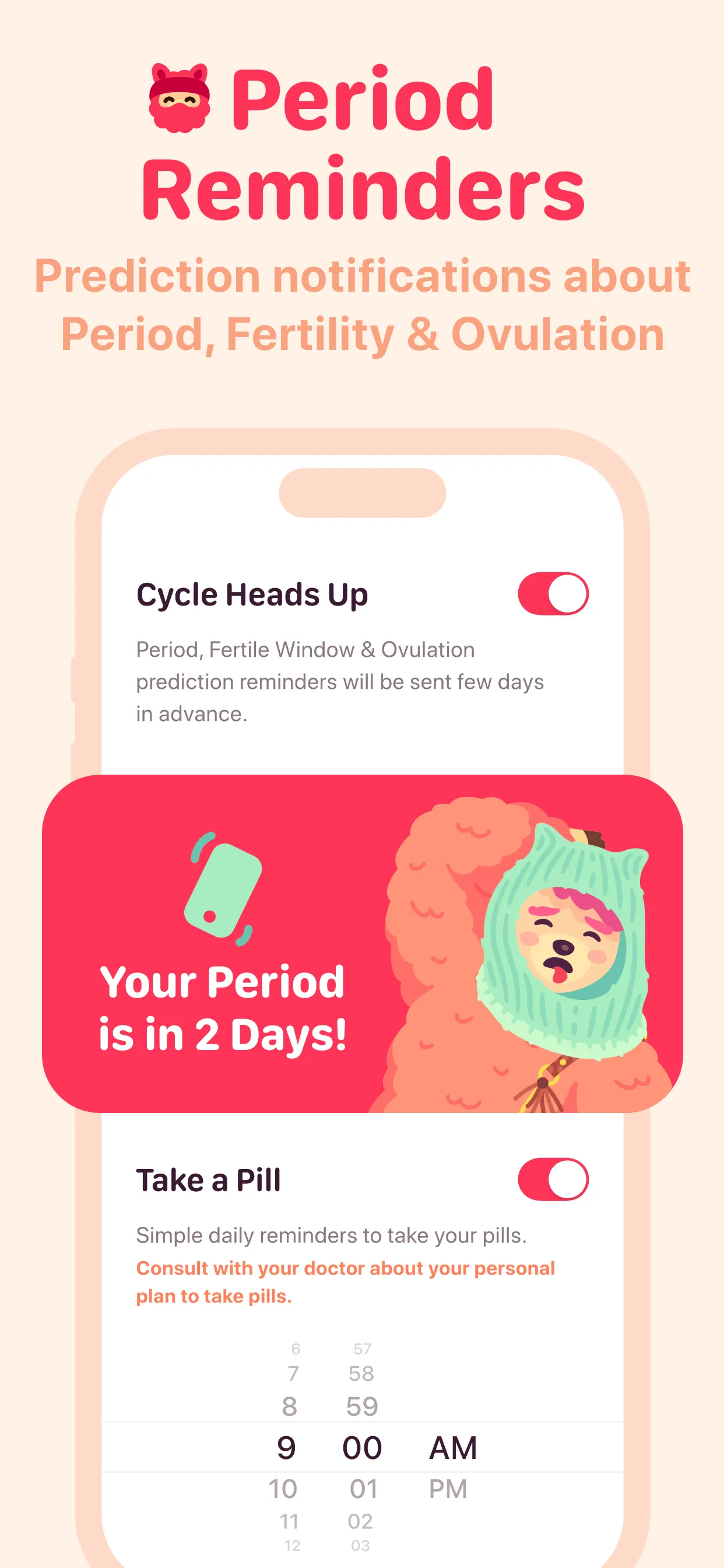 My period calendar Pinkllama iphone screenshot 4