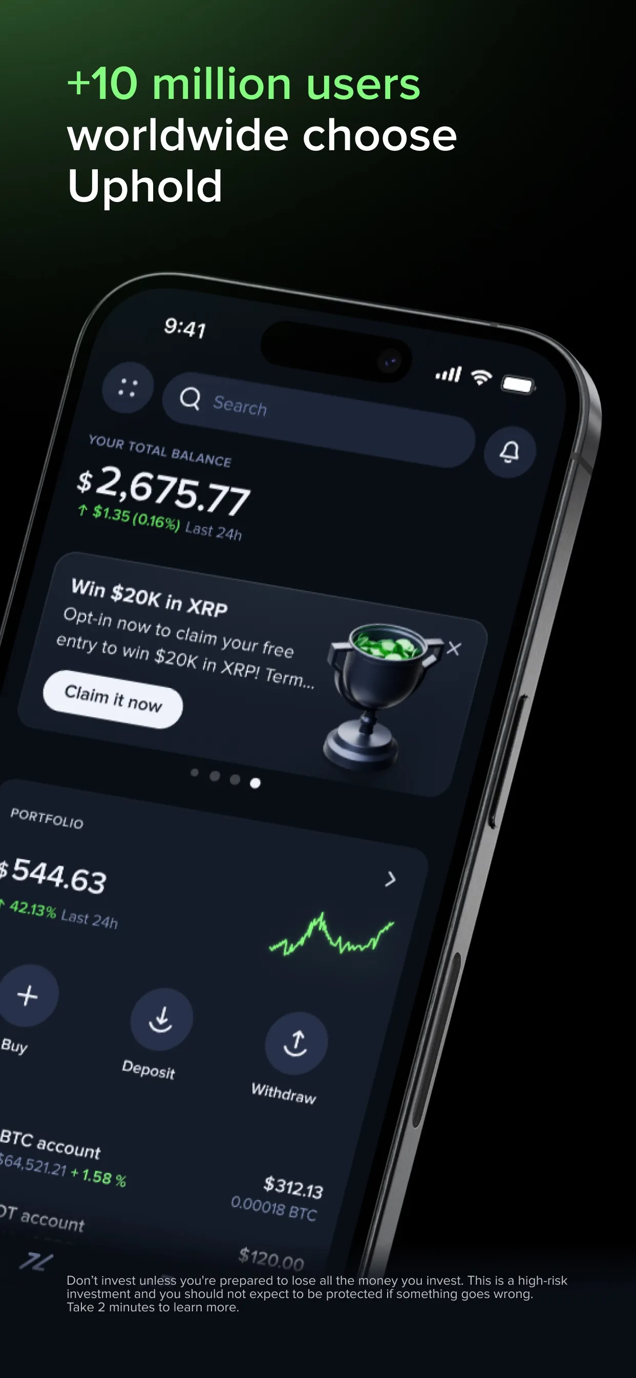 Uphold: Buy BTC, ETH and 360+ iphone screenshot 2
