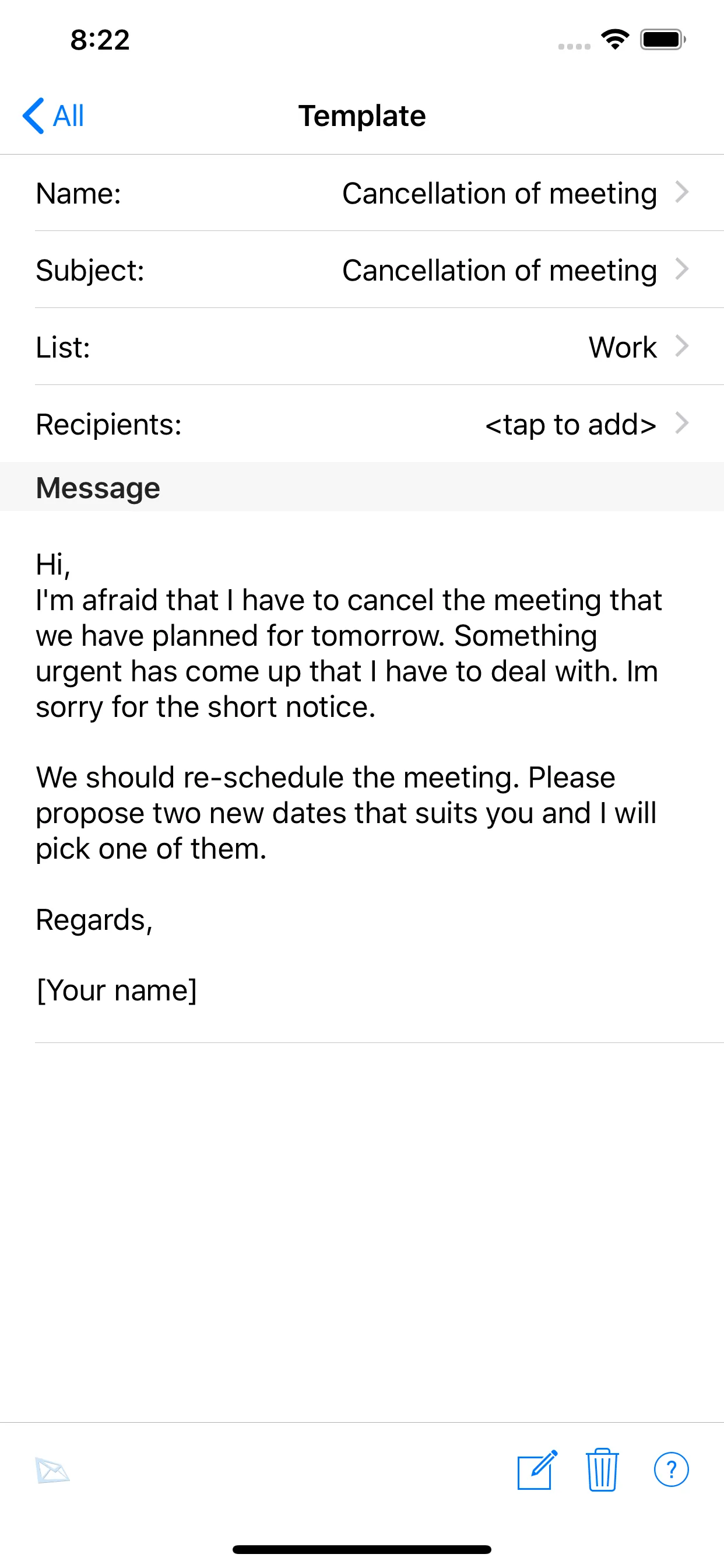 Email & SMS Templates Lite iphone screenshot 3