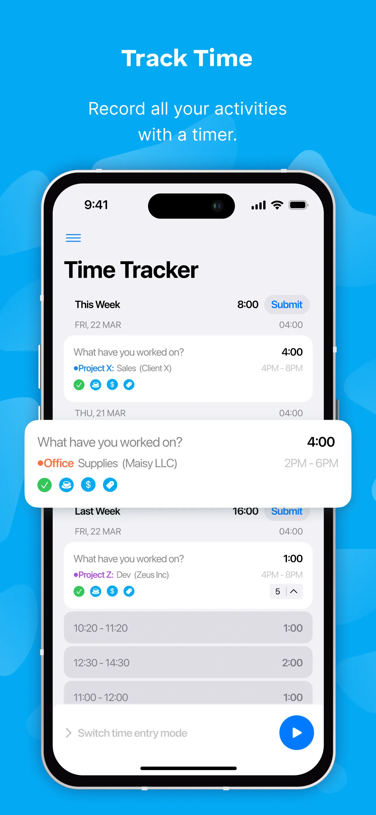 Clockify Time Tracker iphone screenshot 1
