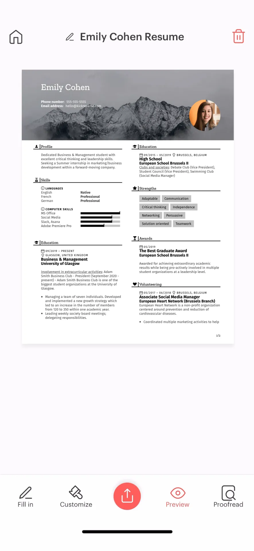 Kickresume: AI Resume Builder iphone screenshot 1