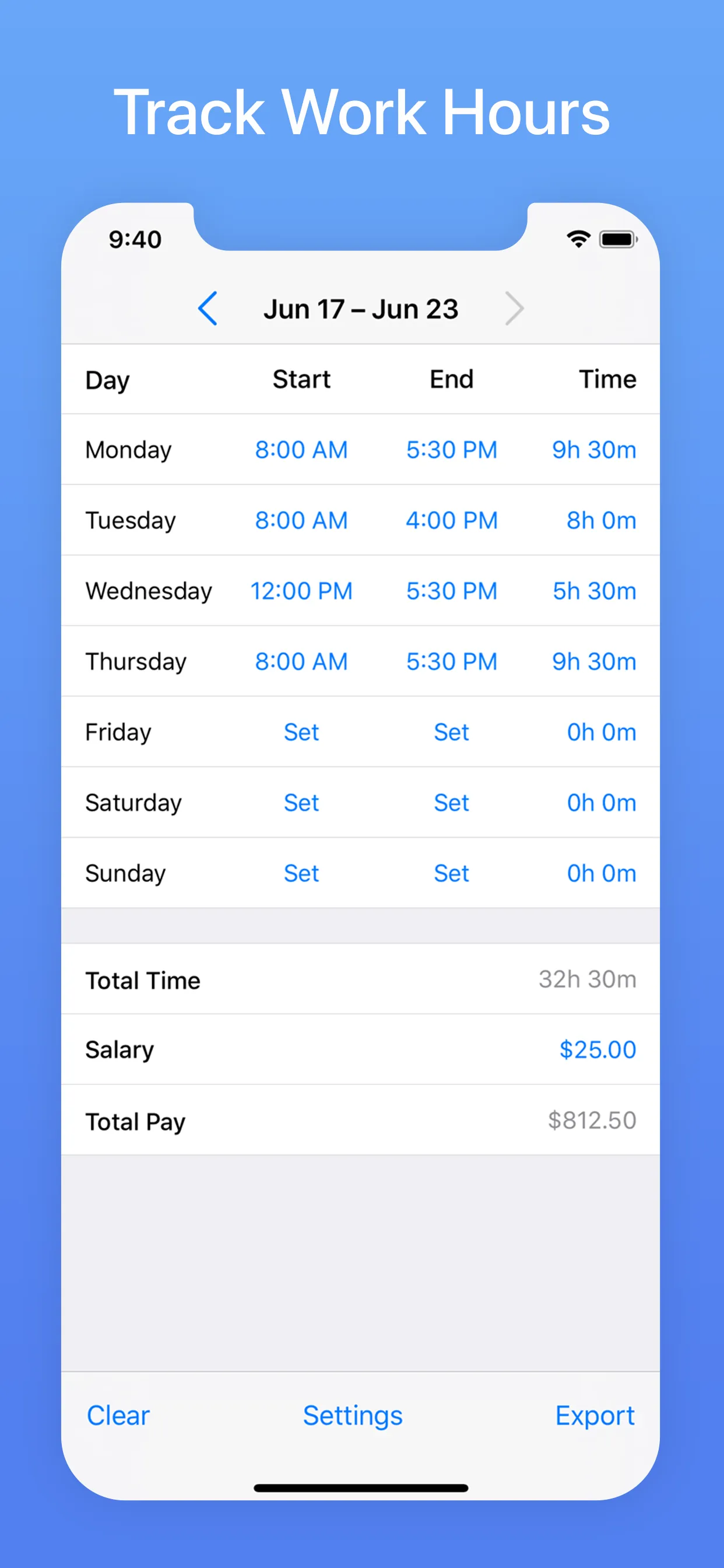 Hours Tracker: Time Calculator iphone screenshot 1