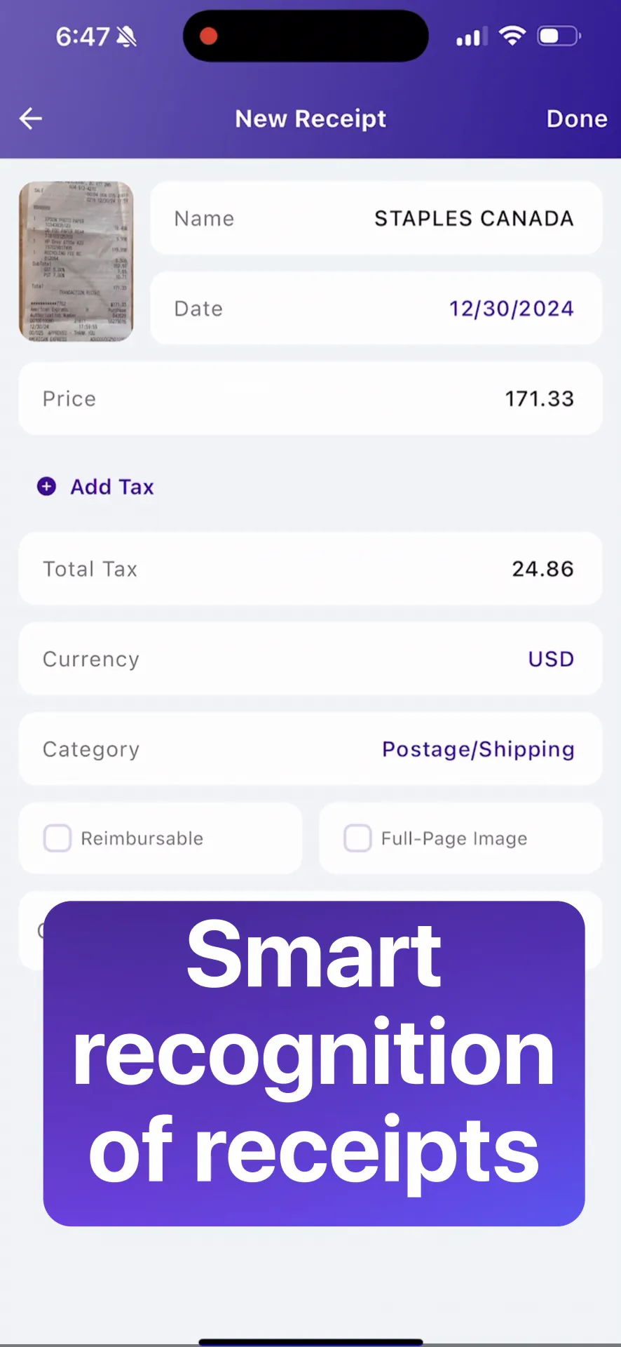Smart Receipts: Expenses & Tax iphone screenshot 1
