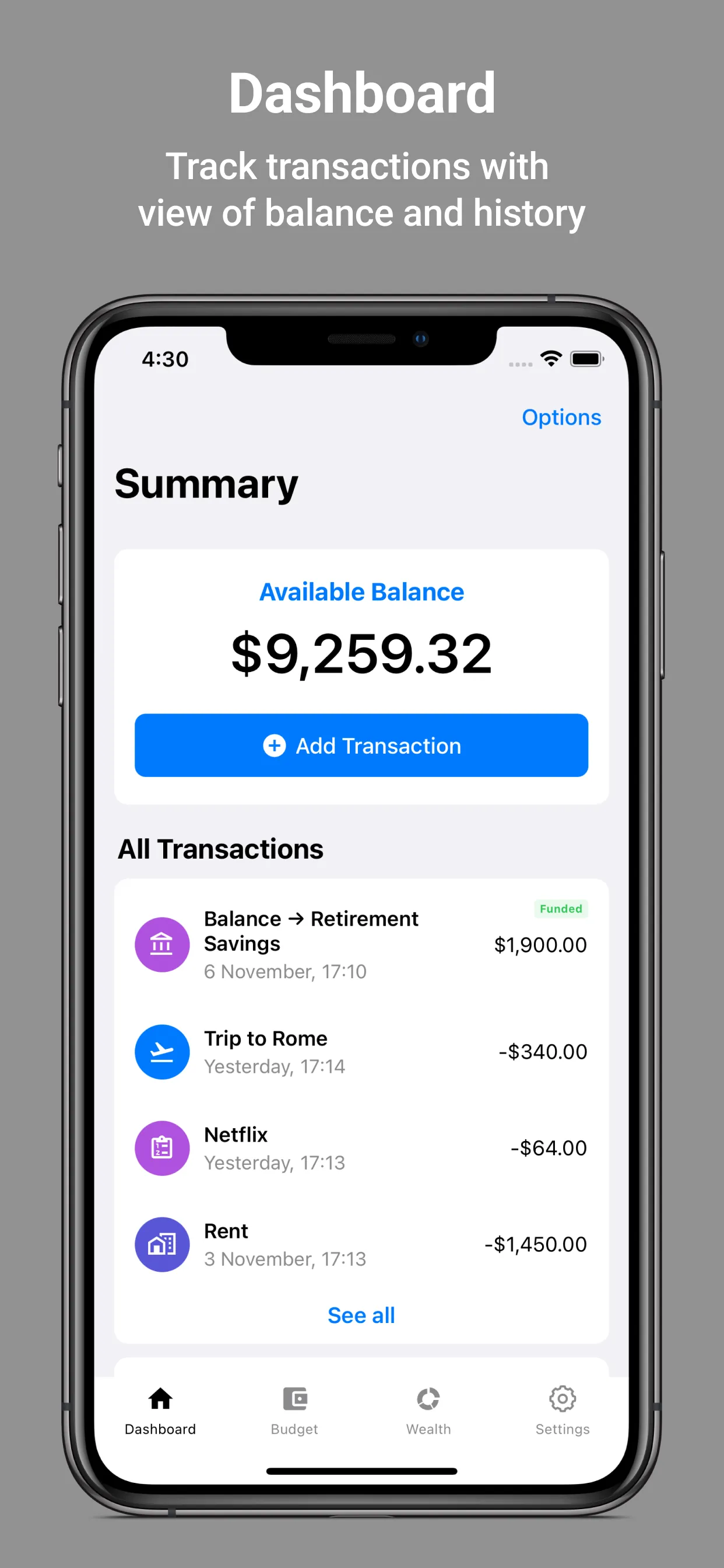 Financial Tracker App iphone screenshot 1